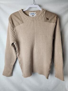 Men's Size 40 Camel Gear Wool Sweater with Elbow Patches Made in England Vintage